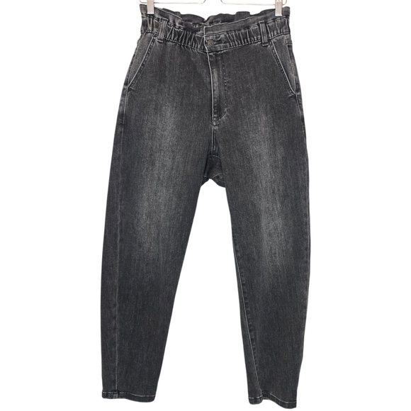 GAP Women Black Paperbag High Rise Tapered Jeans Sz Medium Minimalist Old Money - Picture 1 of 12